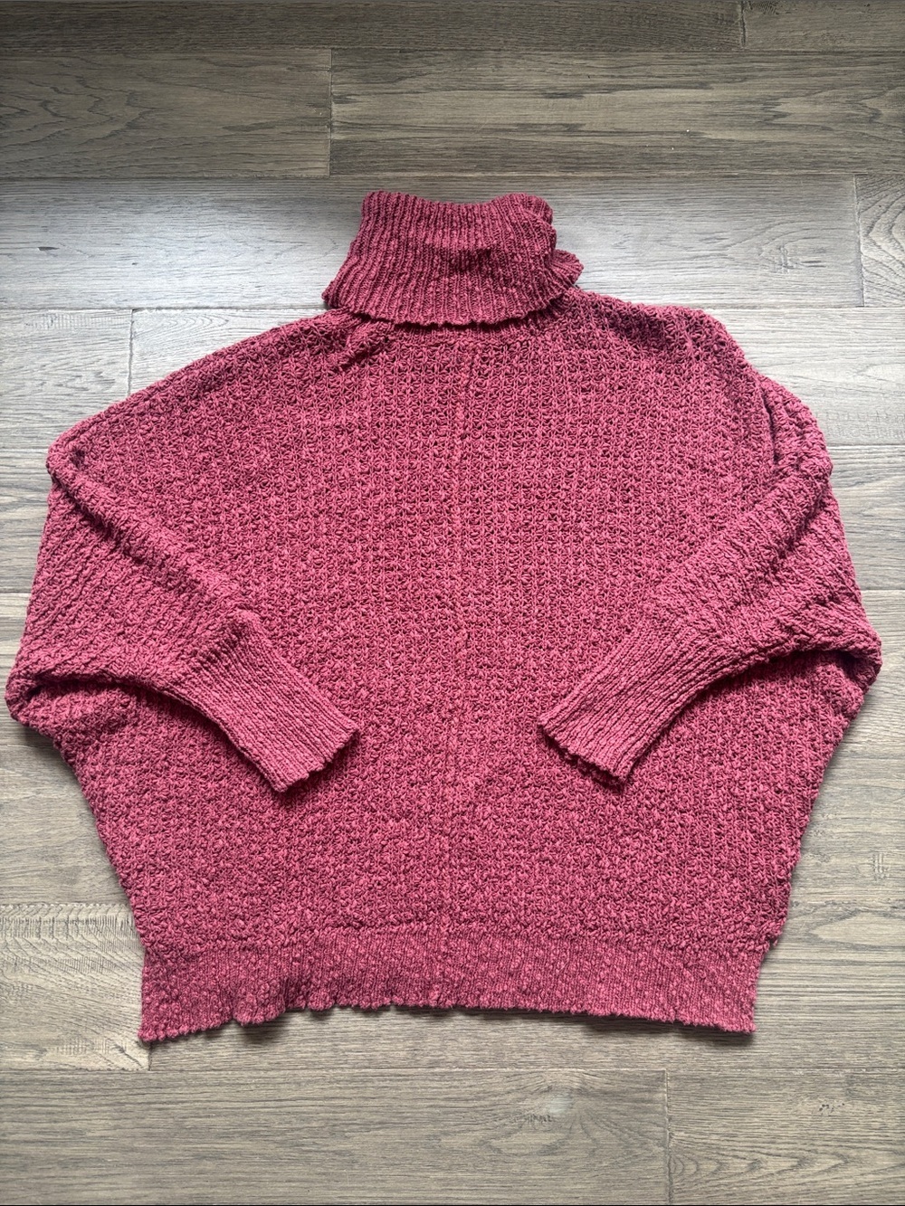 By Together | 100% Cotton Chunky Turtleneck Sweater Raspberry Pink Oversized S/M